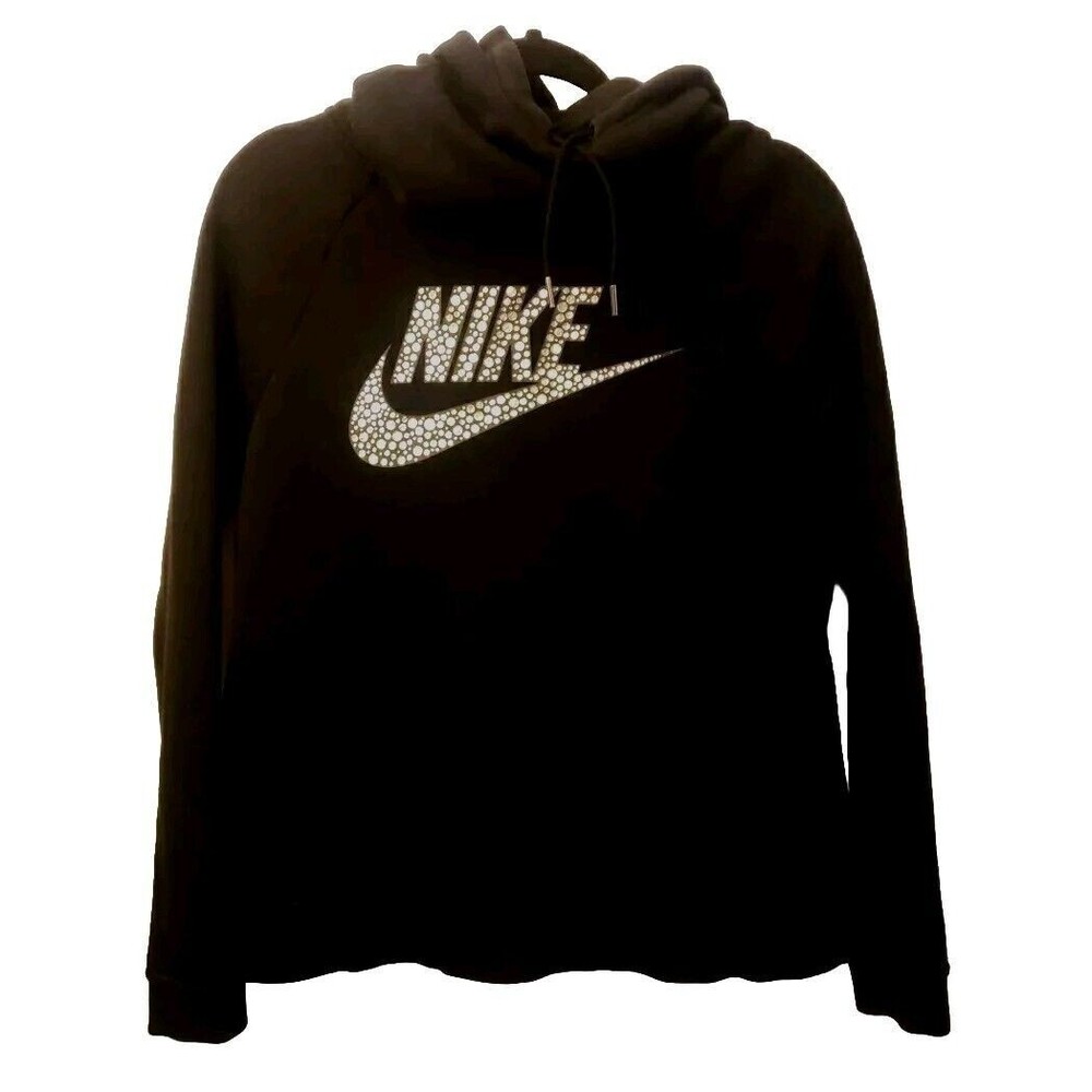Nike Hoodie Womens Sz M Black Silver Rally Funnel Neck Pullover 829634 Pockets